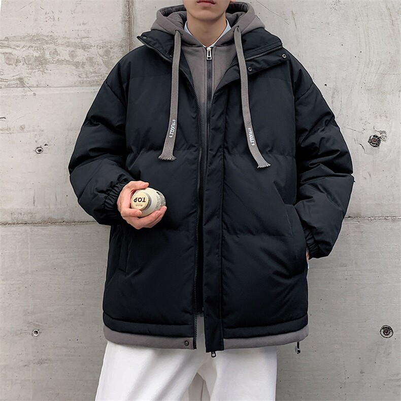 冬季新款男纯色假两件连帽港风棉衣M062-P70控158,男装棉衣,星座717