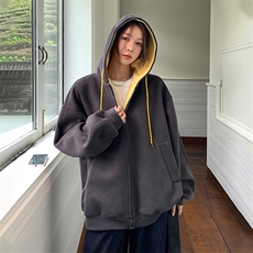抖音得物二开美式高街重磅结构双层撞色连帽卫衣开衫外套W116，男装卫衣，电商A486