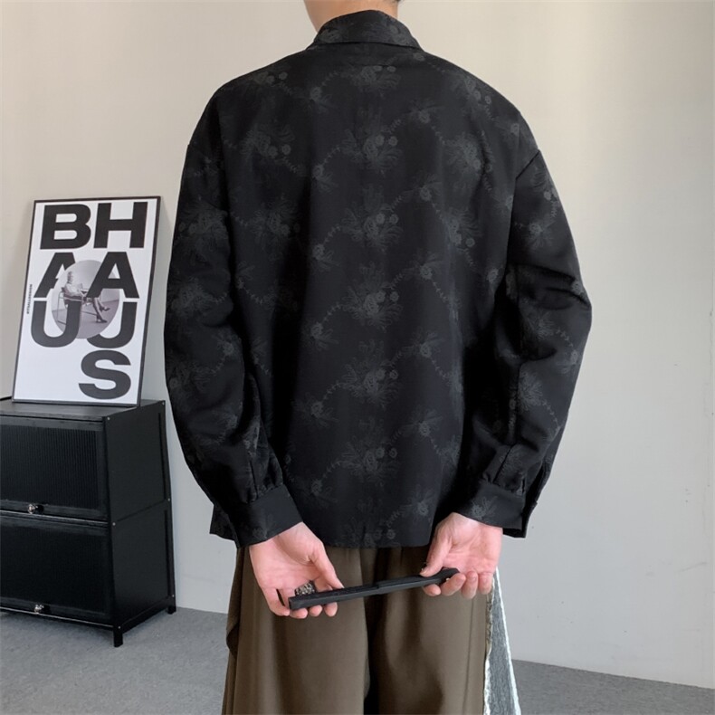 秋季新中式汉服暗纹不对称男女唐装汉服印花复古上衣盘扣长袖外套,男装民族服装,星座909