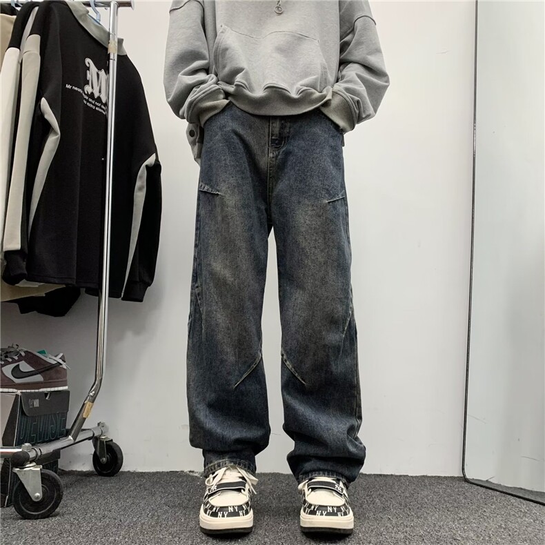 复古牛仔裤男潮牌阔腿裤宽松直筒裤美式高街百搭休闲长裤裤子,男装牛仔裤,星座716-2