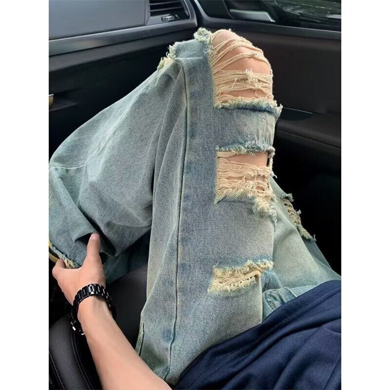 高街复古破洞牛仔裤男痞帅炸街直筒宽松裤子装休闲裤NS4125,男装牛仔裤,星座1116A（原606A-3）