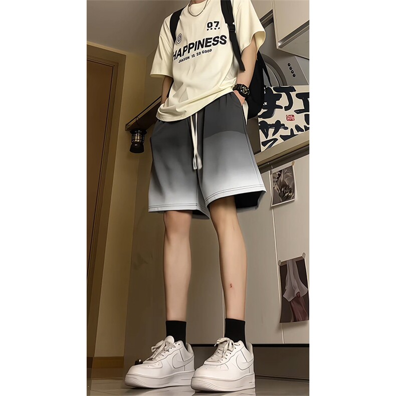 现货供视频~渐变色短裤情侣宽松直筒运动五分裤A456特P30，男装牛仔裤，电商A309