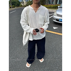 网图有货老钱风v领长袖t恤男宽松穿搭薄上衣A852-P45，男装针织衫/毛衣，星座1505