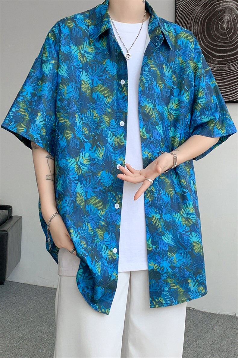冰丝夏威夷碎花衬衫男大码沙滩花衬衣HC001-P45,男装衬衫,电商A040