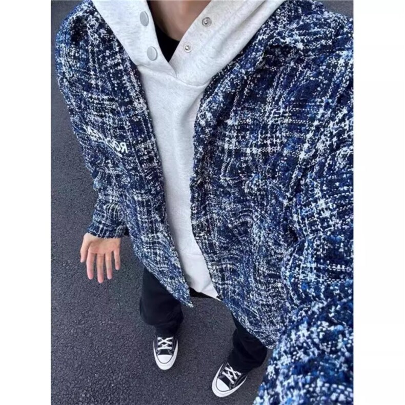 秋冬季美式格子衬衫男刺绣做旧小清新格纹高级感情侣夹克外套潮,男装夹克,星座1210-1