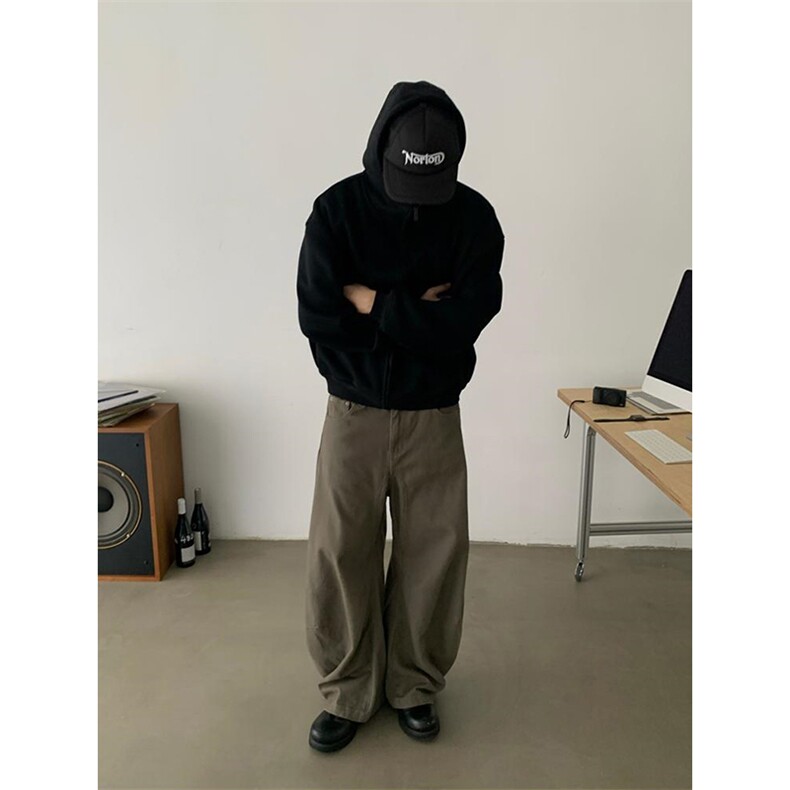 抖音得物高品质26春装美式高街重磅宽松结构高领连帽卫衣外套W60,女装短外套,电商A486