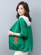 2022年春季长袖V领直筒开衫简约单件单排扣插肩袖弹力布，女装卫衣/绒衫，依倍林