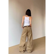 弯刀休闲裤男女韩版潮流卡其色阔腿裤2025夏季ins长裤K6222-P55，男装休闲裤，星座412-1