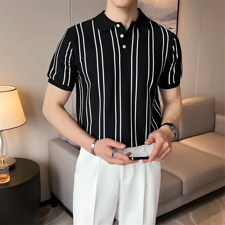 韩版翻领冰丝T恤修身针织短袖Polo衫痞帅出街男上衣PL79/P55控75,男装Polo衫,电商A243