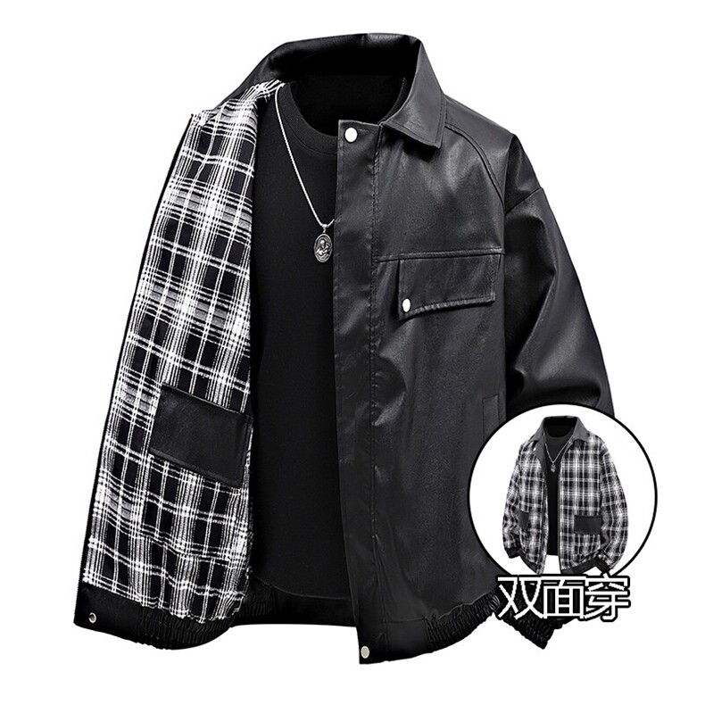 秋冬数据双面穿格子皮夹克美式翻领百搭休闲服MF1056P85,男装夹克,电商A128