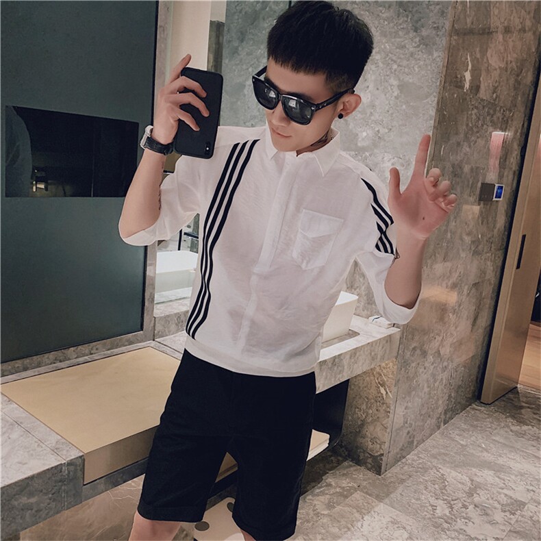 五分袖衬衫男装短袖社会小伙修身韩版帅气中袖衬衣C301B-CS23-P55,男装衬衫,电商C301B