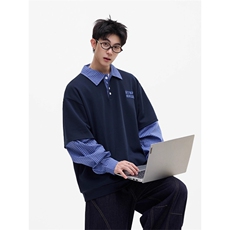 5626-P60美式学院风假两件POLO衫潮牌设计感衬衫领卫衣，男装Polo衫，星座617A-2