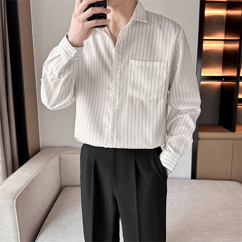 条纹长袖衬衫男薄款ins休闲衣服潮流衬衣C017-P40,男装衬衫,星座308B-2