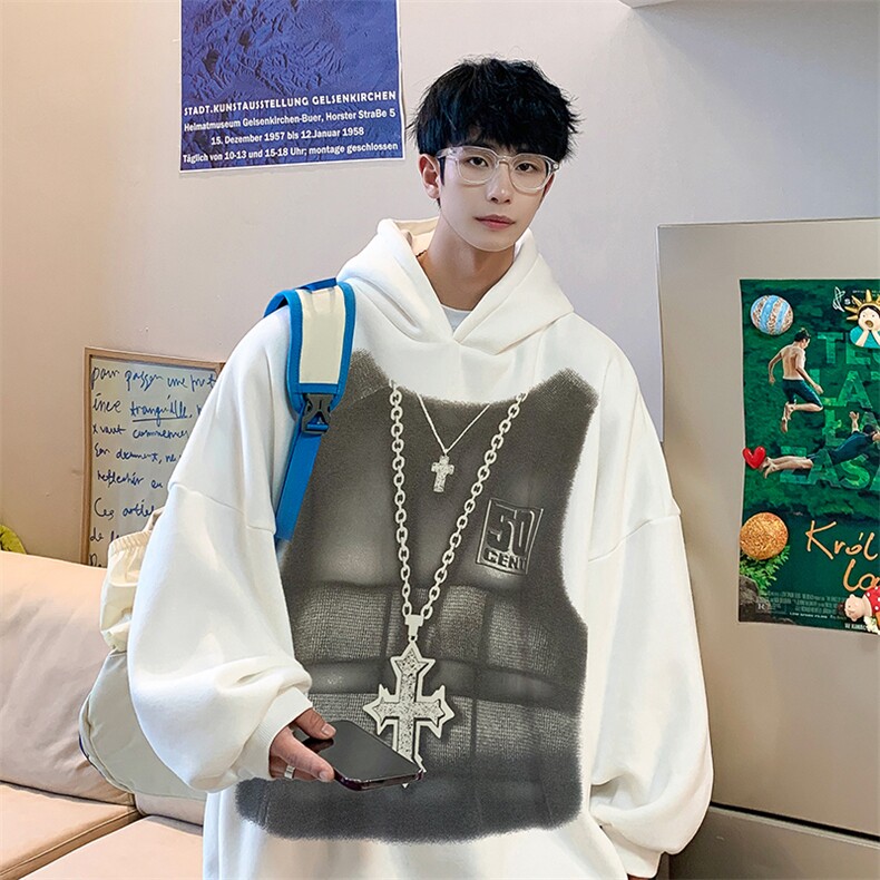 西海岸oversize连帽卫衣男小众设计感美式重磅硬挺ins潮牌外套秋,女装短外套,星座514-2(原B239)