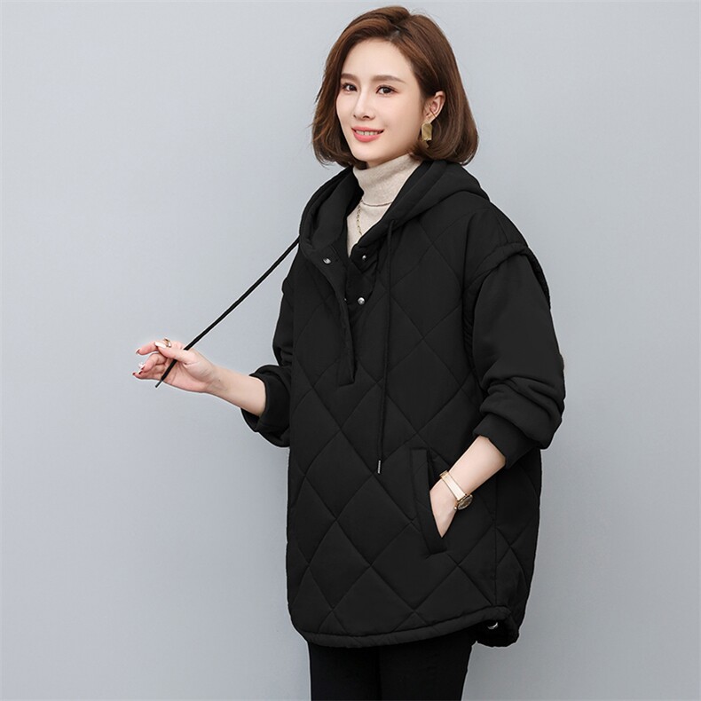 2022新款冬季女装拼接时尚保暖棉服 宽松显瘦连帽外套图片