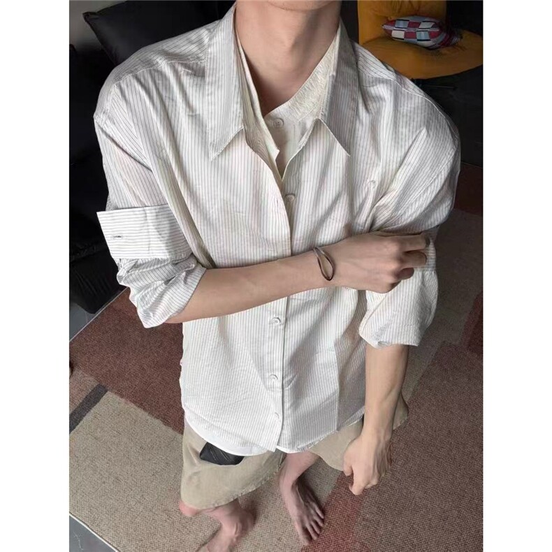 秋季休闲慵懒风假两件衬衫拼接拼接条纹衬衣QTK62,男装衬衫,星座208-5