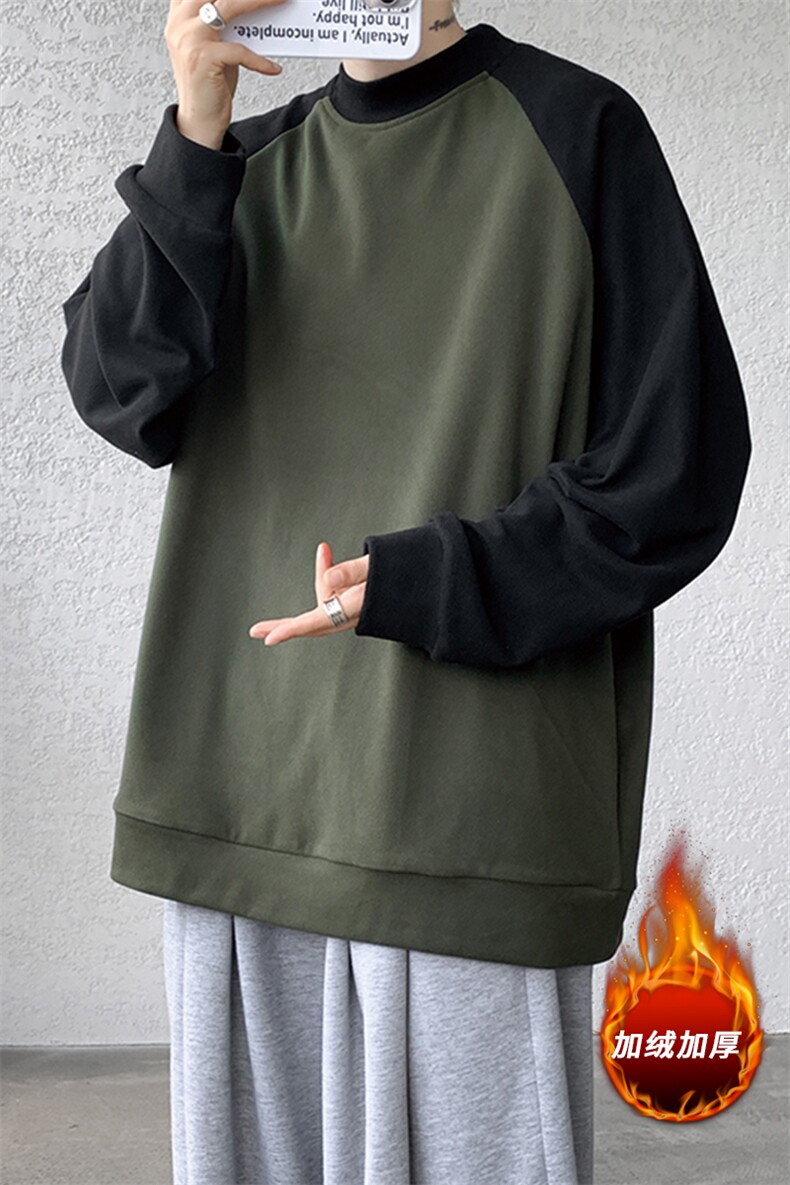 8XL-M280g重磅插肩半高领长袖t恤男打底德绒卫衣DR001特P27加绒37,男装T恤,电商B312
