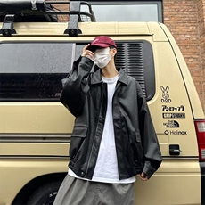 皮衣外套男秋冬季美式复古潮牌痞帅机车服皮夹克宽松休闲翻领上衣，男装皮衣，星座410-7
