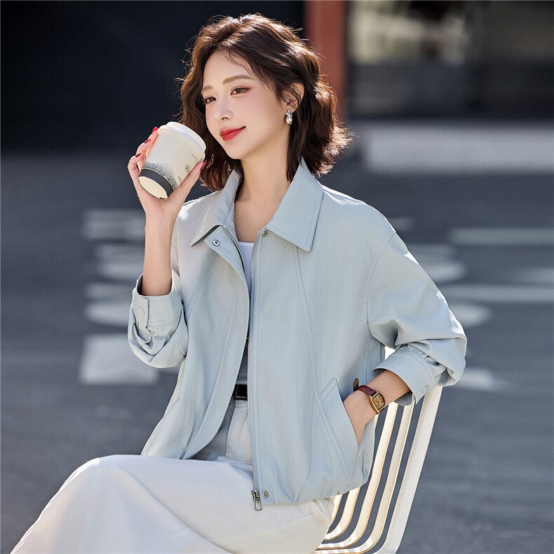 2026春季新款现货韩版气质简约宽松百搭小个子皮衣短款小外套,女装短外套,英标秀（1C119）