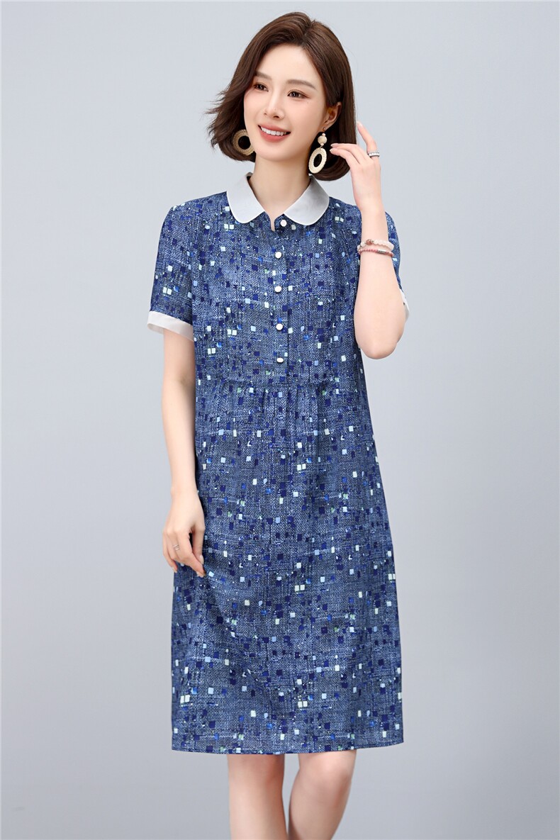 2025年夏季优雅气质碎花娃娃领时尚休闲碎花连衣裙,女装连衣裙,依恋蒂丝