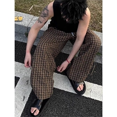 夏季薄款格子休闲裤男美式复古慵懒风直筒哈伦裤NIS韩版运动长裤，女装休闲裤，星座506A