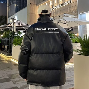 2024新款棉服男款外套冬季韩版港风情侣pu皮衣立领加厚棉服PY79图片