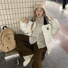 新款棉服女冬季复古藏青色宽松oversize学院风休闲百搭外套JK9003，男装棉衣，星座516A