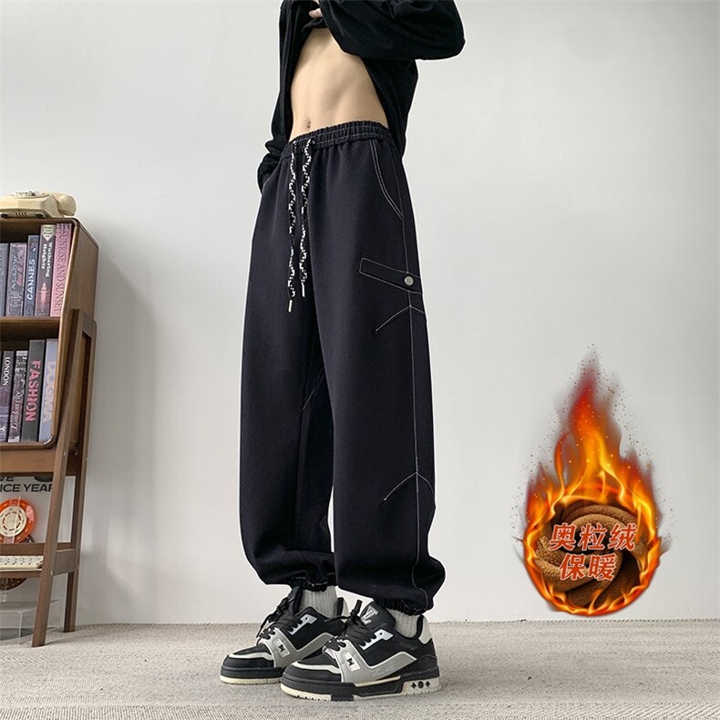 秋冬加绒加厚保暖牛仔裤休闲潮流大码时尚加绒宽松抽绳束脚牛仔裤,男装牛仔裤,星座1013-1