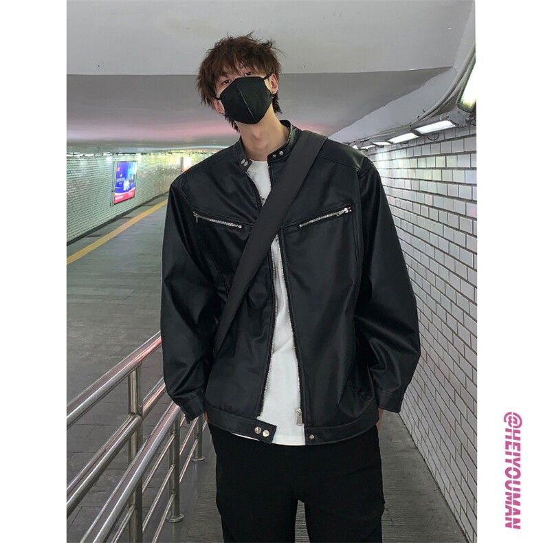 美式夹克PU皮宽松休闲上衣秋季百搭皮衣外套HY596TP85，男装夹克，电商A102B