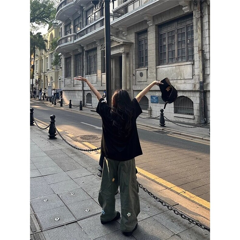国潮街头风小香贴布珍珠男女款圆领T恤宽松半袖纯棉凉感夏季短袖,男装T恤,星座603-2