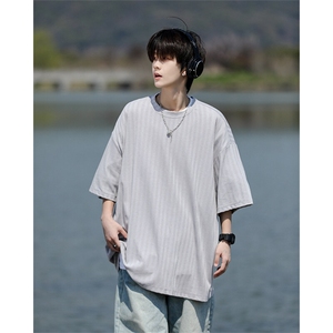 8XL-M 重磅！特大码港风短袖T恤男士半袖男五分袖体恤衫DX306P40图片
