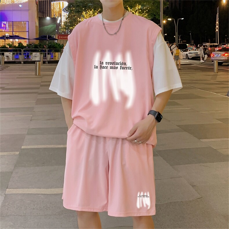 冰感华夫格冰丝套装潮流休闲短袖短裤两件套FTZ3063-P55控78图片
