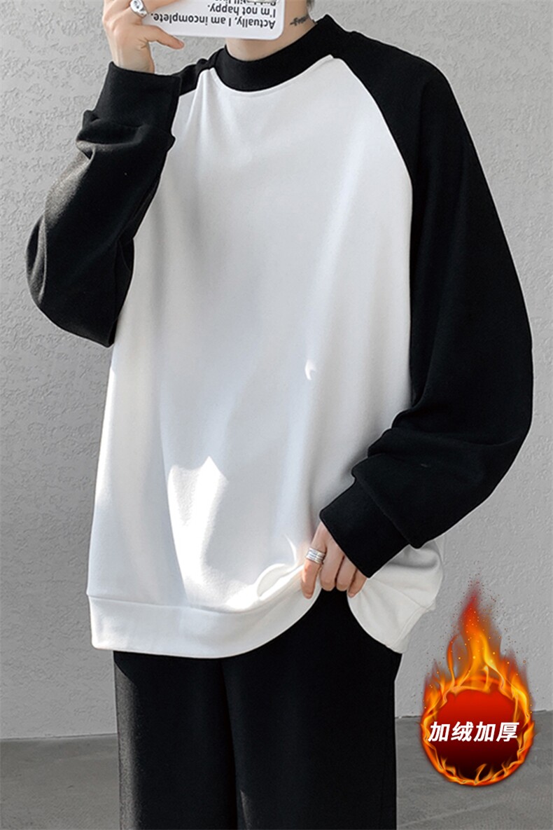 8XL-M280g重磅插肩半高领长袖t恤男打底德绒卫衣DR001特P27加绒37,男装T恤,电商B312