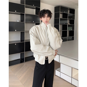 小众设计感pu皮垫肩机车服夹克男秋冬新款潮流宽松外套W6073-P70图片