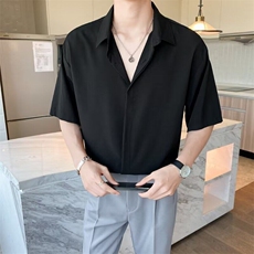 港风夏款男冰丝短袖衬衫暗按扣透气衬衣CS9P33，男装衬衫，星座1013-1