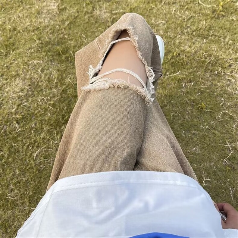 破洞牛仔裤男欧美风痞帅直筒长裤夏季美式高街ins复古裤子,男装牛仔裤,星座410-7