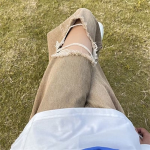 破洞牛仔裤男欧美风痞帅直筒长裤夏季美式高街ins复古裤子图片