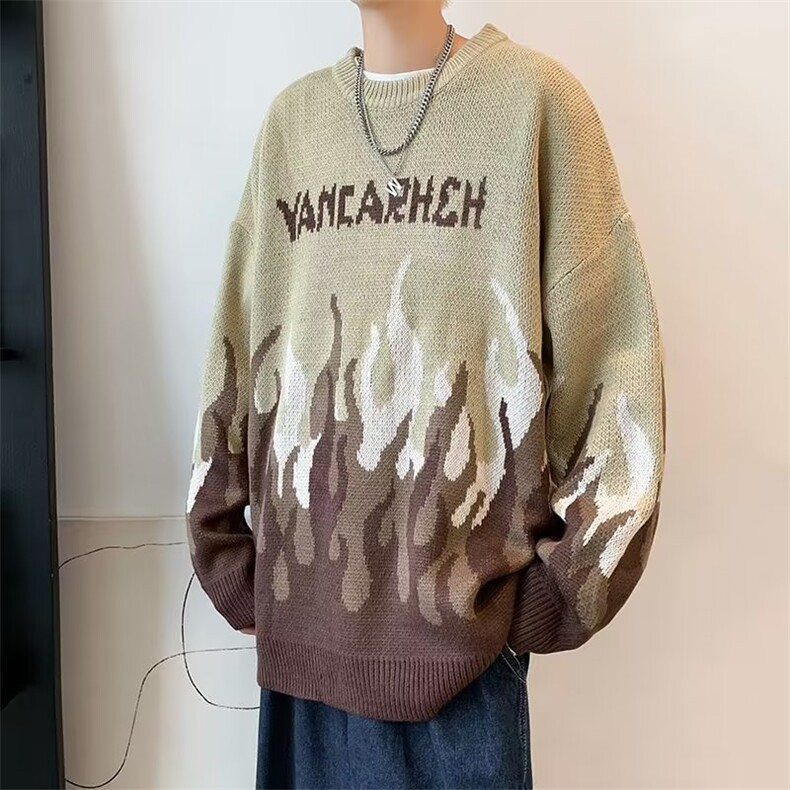 秋冬日系复古加厚套头毛衣男潮牌ins宽松慵懒风针织衫M1081-P50,男装针织衫/毛衣,星座512-2