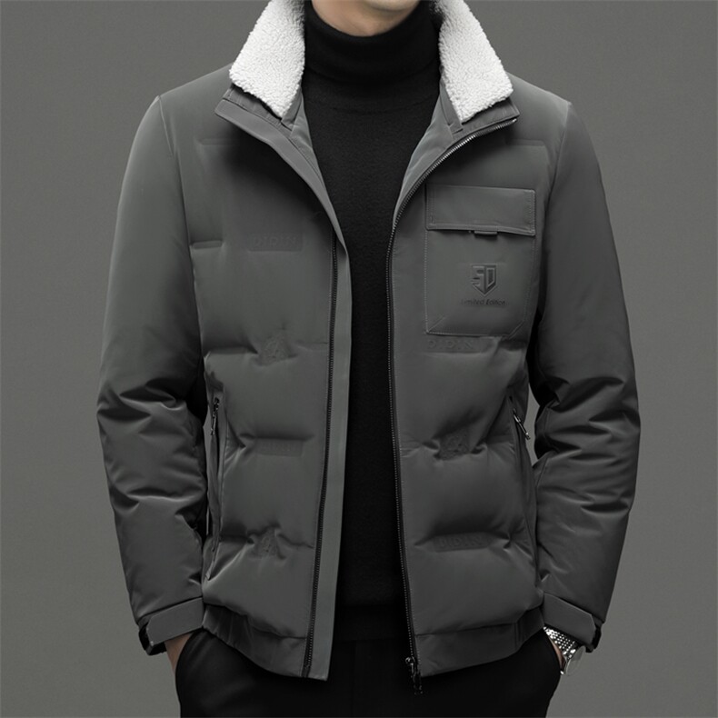 男士可脱卸毛领立领羽绒服2023冬季新款青中年保暖男装厚款外套,男装羽绒服,电商B212（原钱塘6029）