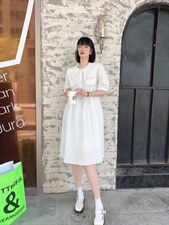 爱美欧夏季新款泡泡压花朵连衣裙，女装连衣裙，爱美欧