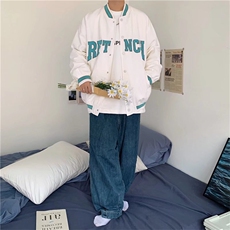 棒球服外套男潮流痞帅春秋字母印花港风宽松复古休闲情侣夹克上衣，男装夹克，星座1210-1