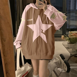 CC584-P78  互补色星星贴布开衫卫衣图片
