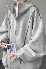 美式重磅立体硬挺卫衣男春秋潮牌设计感连帽开衫廓形外套KS004P68，男装卫衣，电商B312