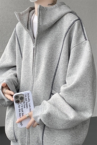 美式重磅立体硬挺卫衣男春秋潮牌设计感连帽开衫廓形外套KS004P68图片