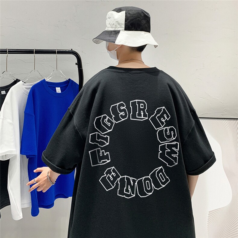 港风200g纯棉夏季新款短袖T恤涂鸦印花简约新潮T6009P25控38,男装T恤,电商A268A