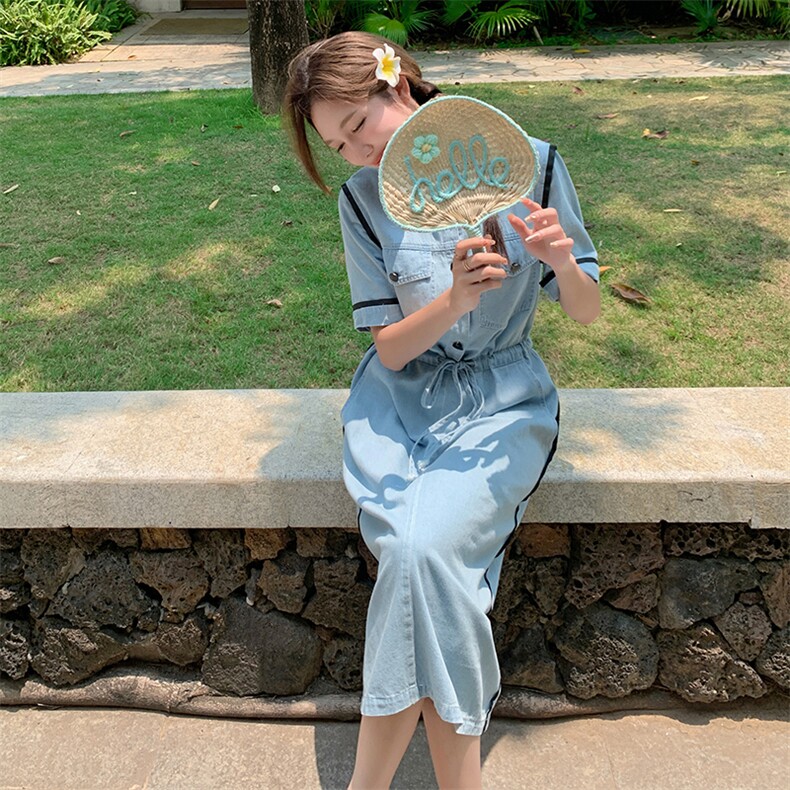 时尚显瘦牛仔连衣裙女夏季新款韩版宽松学生百搭裙子,女装连衣裙,秋水欣儿