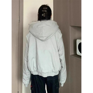 现货高品质美式高街冬季重磅硬挺短款座山雕毛领棉衣男女加厚外套图片