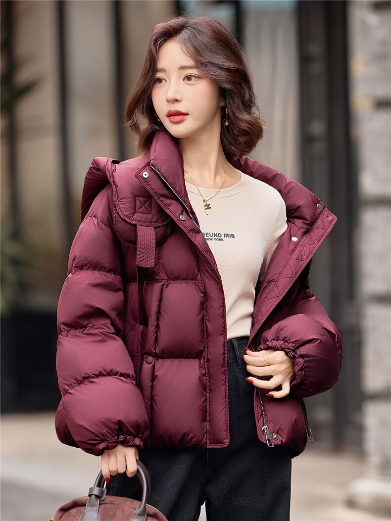 短款羽绒服女冬季2025新款小个子高端品牌时尚宽松白鸭绒连帽外套,女装羽绒服,靓衣阁