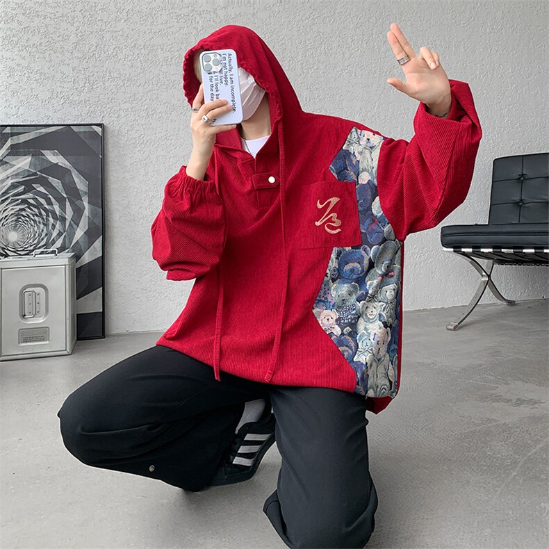 现货WY10066-特P45控68夏季新款抖音高品质百搭小熊连帽卫衣,男装卫衣,电商A059