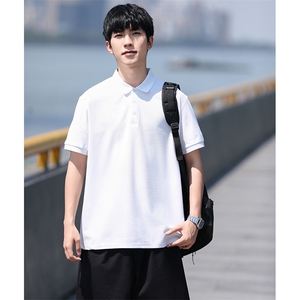 P02短袖男夏季新款纯色潮流半袖上衣休闲透气高级翻领polo衫T恤衫图片